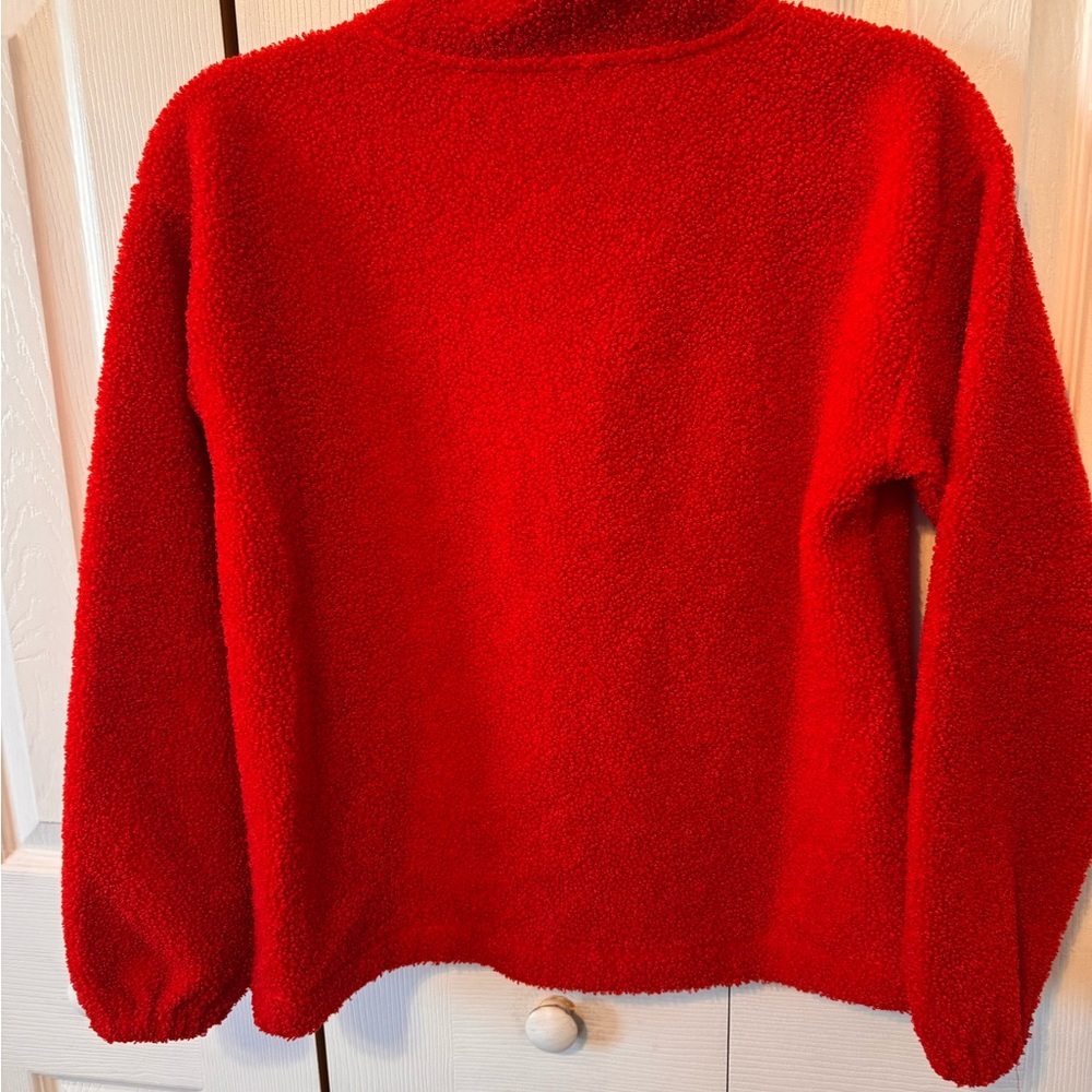 LOFT Vibrant Red Fleece Sherpa Pullover Quarter Zip Size Small Petite - Picture 7 of 12